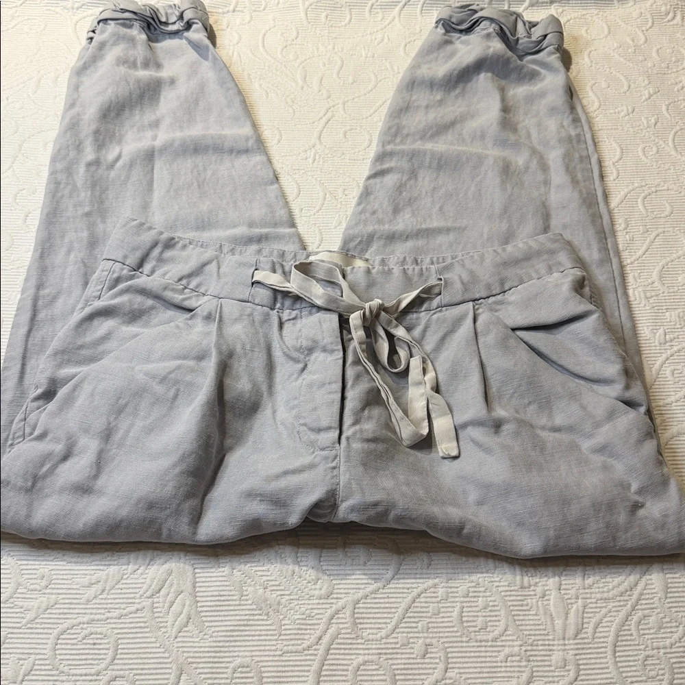 Wilfred Light Gray Drawstring Crop Joggers Linen Blend Size 4. Pockets